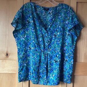 Talbots Blue Green Patterned Blouse